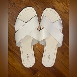 J.crew Cyprus Off-White Leather Cross- Strap Slide Sandals Size 12